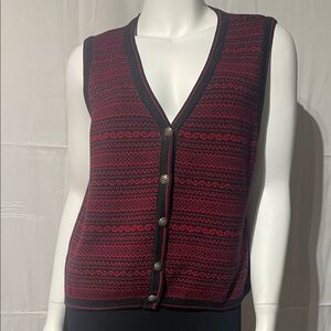 Red and Black Reversible Button-Up Vest